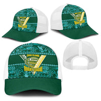 Cook Islands Island Floral Baseball Net Cap Teal Traditional Kuki's Geometric Pattern LT9 - Polynesian Pride