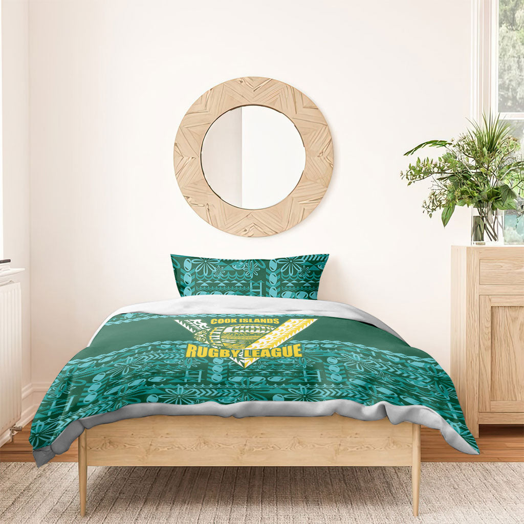 Cook Islands Island Floral Bedding Set Teal Traditional Kuki's Geometric Pattern LT9 - Polynesian Pride