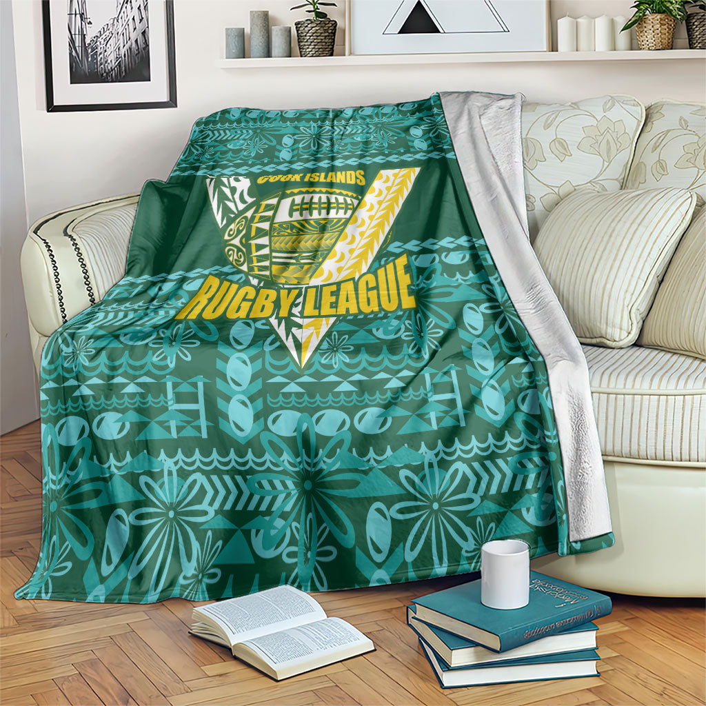 Cook Islands Island Floral Blanket Teal Traditional Kuki's Geometric Pattern