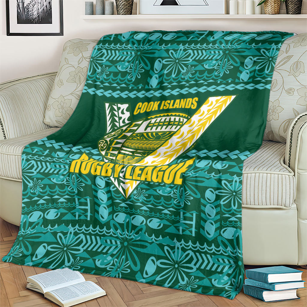Cook Islands Island Floral Blanket Teal Traditional Kuki's Geometric Pattern