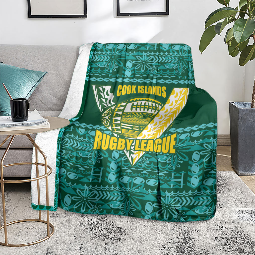 Cook Islands Island Floral Blanket Teal Traditional Kuki's Geometric Pattern