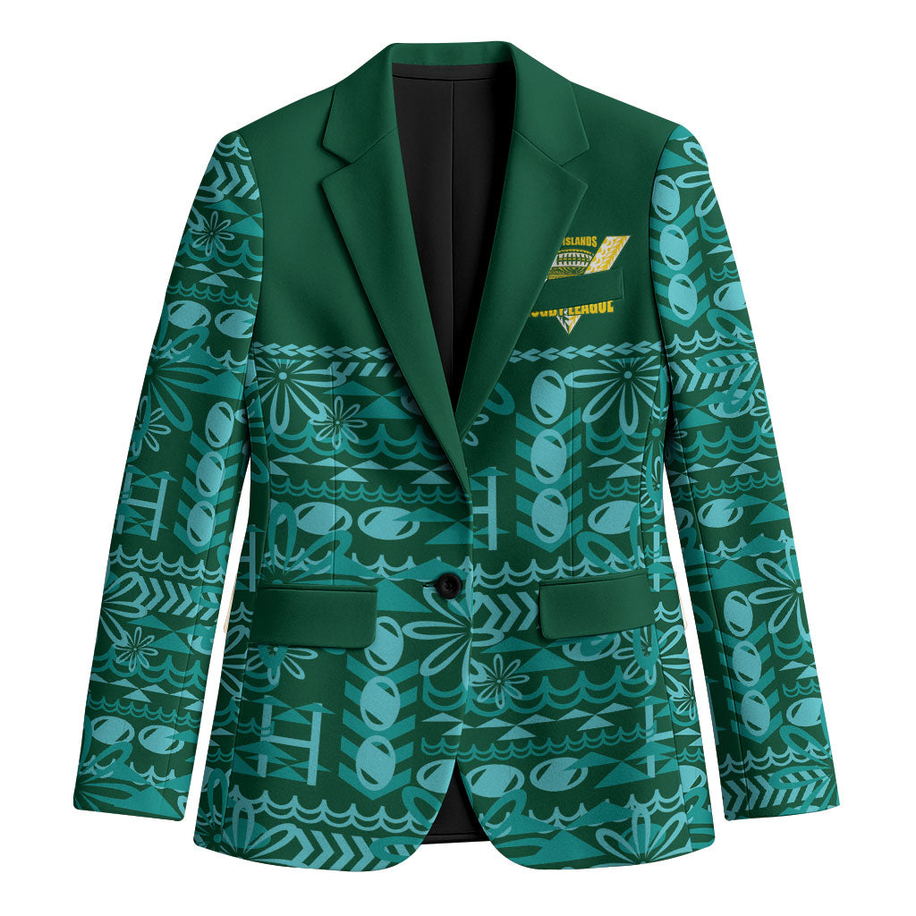 Cook Islands Island Floral Blazer Teal Traditional Kuki's Geometric Pattern LT9 Unisex Teal - Polynesian Pride