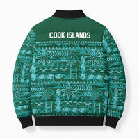 Cook Islands Island Floral Bomber Puffer Jacket Teal Traditional Kuki's Geometric Pattern LT9 - Polynesian Pride