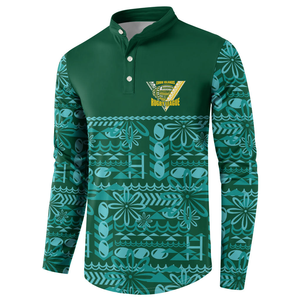 Cook Islands Island Floral Button Sweatshirt Teal Traditional Kuki's Geometric Pattern LT9 - Polynesian Pride