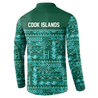 Cook Islands Island Floral Button Sweatshirt Teal Traditional Kuki's Geometric Pattern LT9 - Polynesian Pride