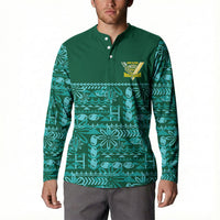 Cook Islands Island Floral Button Sweatshirt Teal Traditional Kuki's Geometric Pattern LT9 - Polynesian Pride