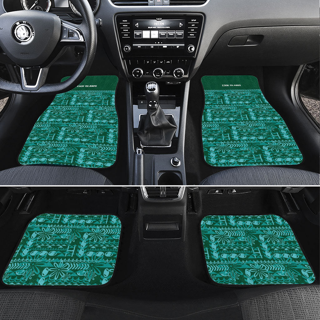 Cook Islands Island Floral Car Mats Teal Traditional Kuki's Geometric Pattern LT9 Set 4pcs Teal - Polynesian Pride