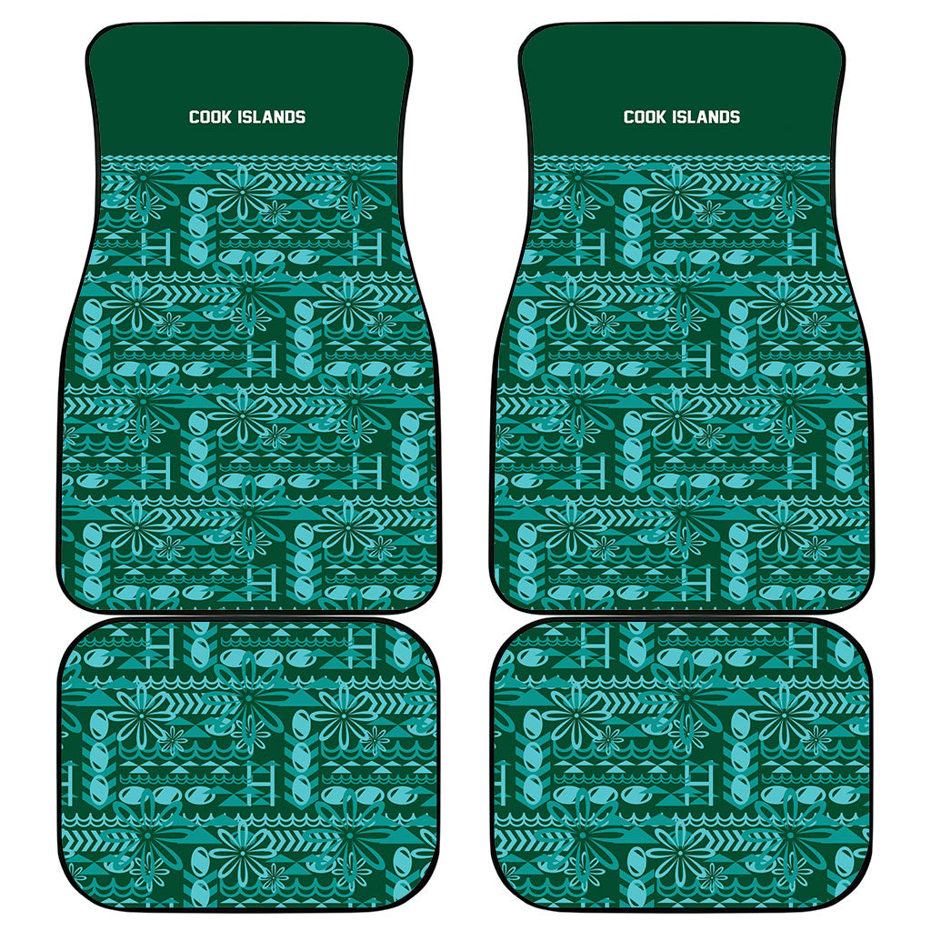 Cook Islands Island Floral Car Mats Teal Traditional Kuki's Geometric Pattern LT9 - Polynesian Pride
