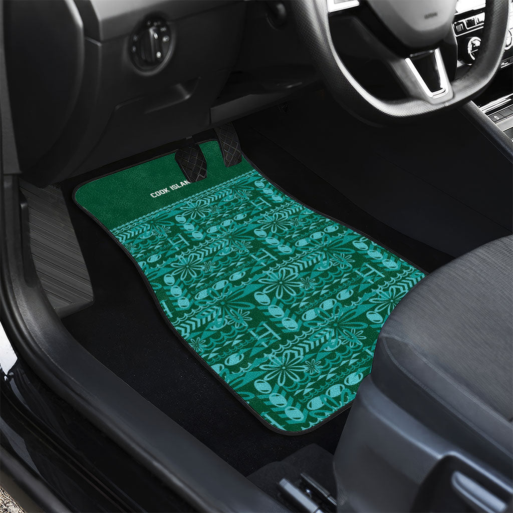 Cook Islands Island Floral Car Mats Teal Traditional Kuki's Geometric Pattern LT9 - Polynesian Pride
