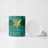 Cook Islands Island Floral Ceramic Mug Teal Traditional Kuki's Geometric Pattern LT9 - Polynesian Pride