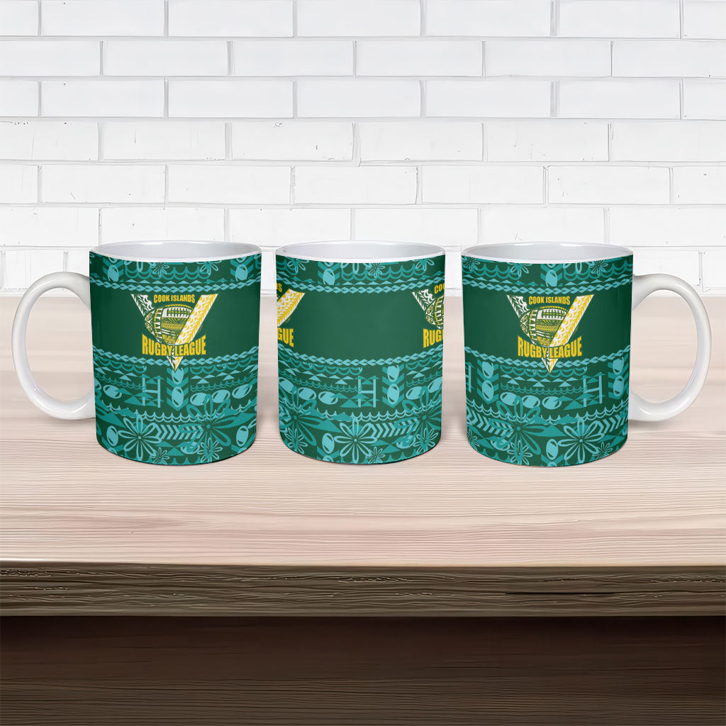 Cook Islands Island Floral Ceramic Mug Teal Traditional Kuki's Geometric Pattern LT9 - Polynesian Pride