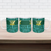 Cook Islands Island Floral Ceramic Mug Teal Traditional Kuki's Geometric Pattern LT9 - Polynesian Pride