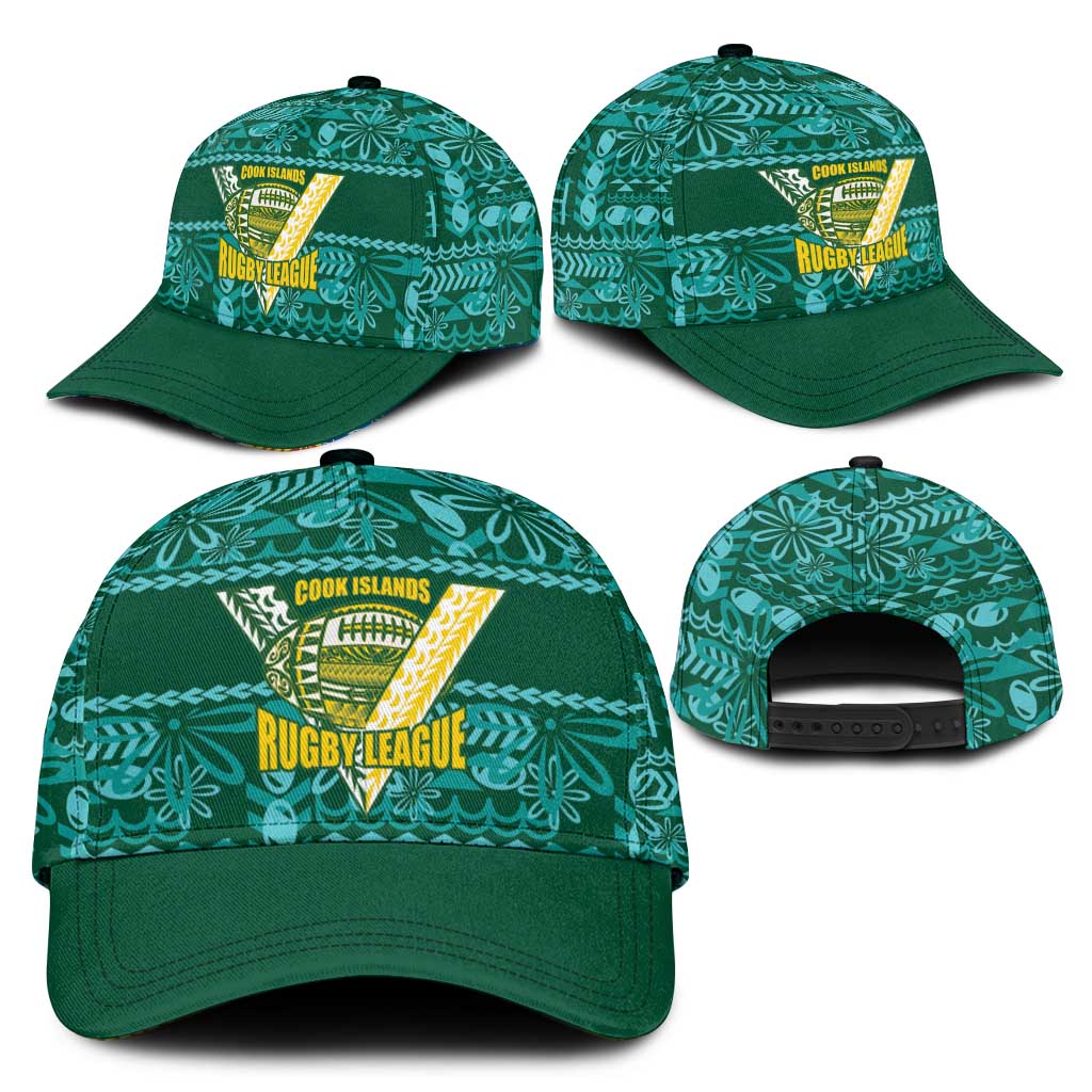 Cook Islands Island Floral Classic Cap Teal Traditional Kuki's Geometric Pattern LT9 - Polynesian Pride