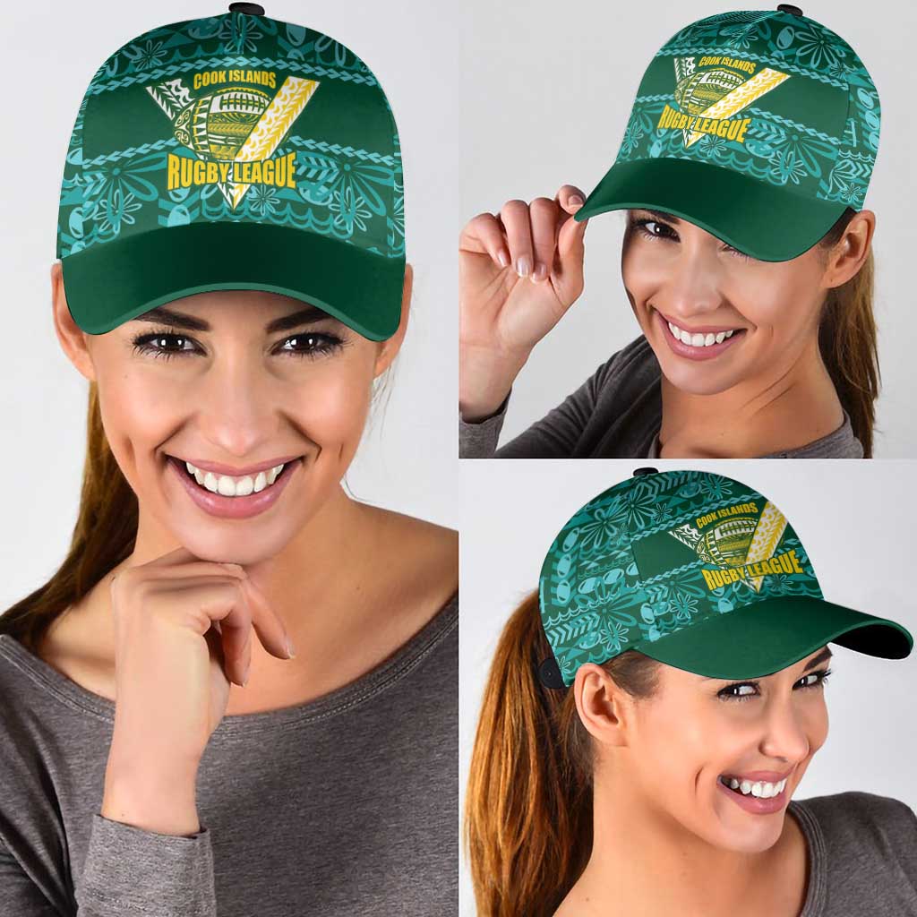 Cook Islands Island Floral Classic Cap Teal Traditional Kuki's Geometric Pattern LT9 - Polynesian Pride