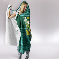 Cook Islands Island Floral Hooded Blanket Teal Traditional Kuki's Geometric Pattern LT9 - Polynesian Pride