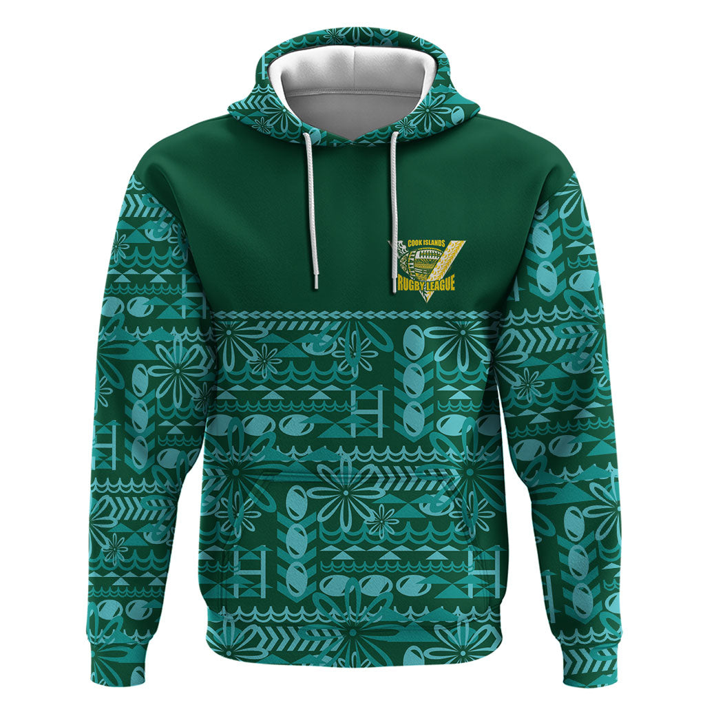 Cook Islands Island Floral Hoodie Teal Traditional Kuki's Geometric Pattern LT9 Pullover Hoodie Teal - Polynesian Pride