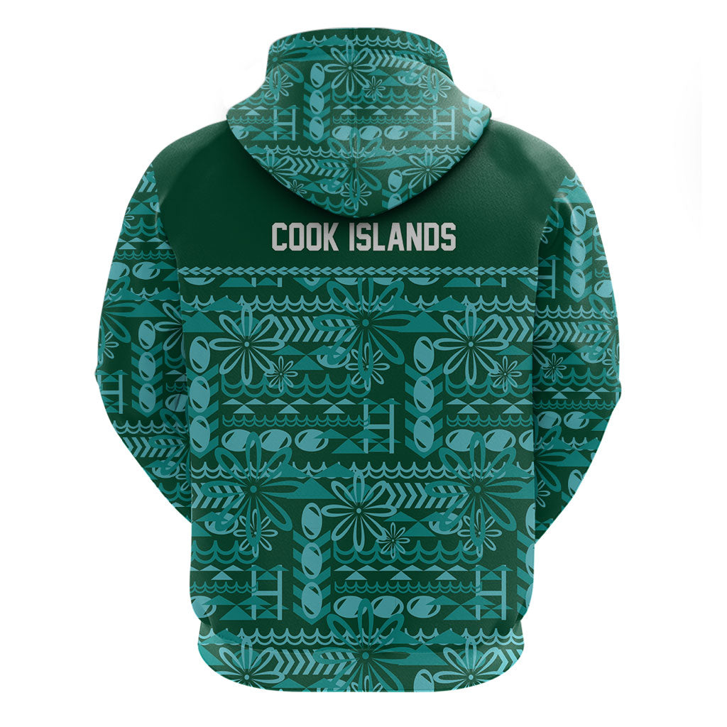 Cook Islands Island Floral Hoodie Teal Traditional Kuki's Geometric Pattern LT9 - Polynesian Pride