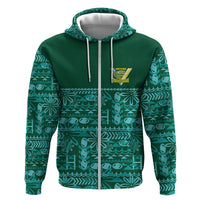 Cook Islands Island Floral Hoodie Teal Traditional Kuki's Geometric Pattern LT9 Zip Hoodie Teal - Polynesian Pride