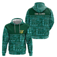 Cook Islands Island Floral Hoodie Teal Traditional Kuki's Geometric Pattern LT9 - Polynesian Pride