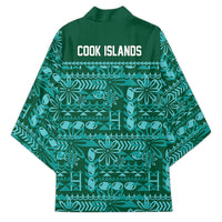 Cook Islands Island Floral Kimono Teal Traditional Kuki's Geometric Pattern LT9 - Polynesian Pride