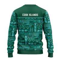 Cook Islands Island Floral Ugly Christmas Sweater Teal Traditional Kuki's Geometric Pattern LT9 - Polynesian Pride