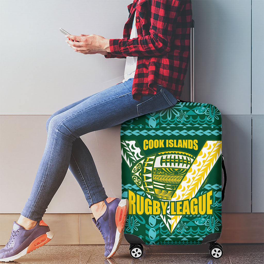 Cook Islands Island Floral Luggage Cover Teal Traditional Kuki's Geometric Pattern LT9 - Polynesian Pride