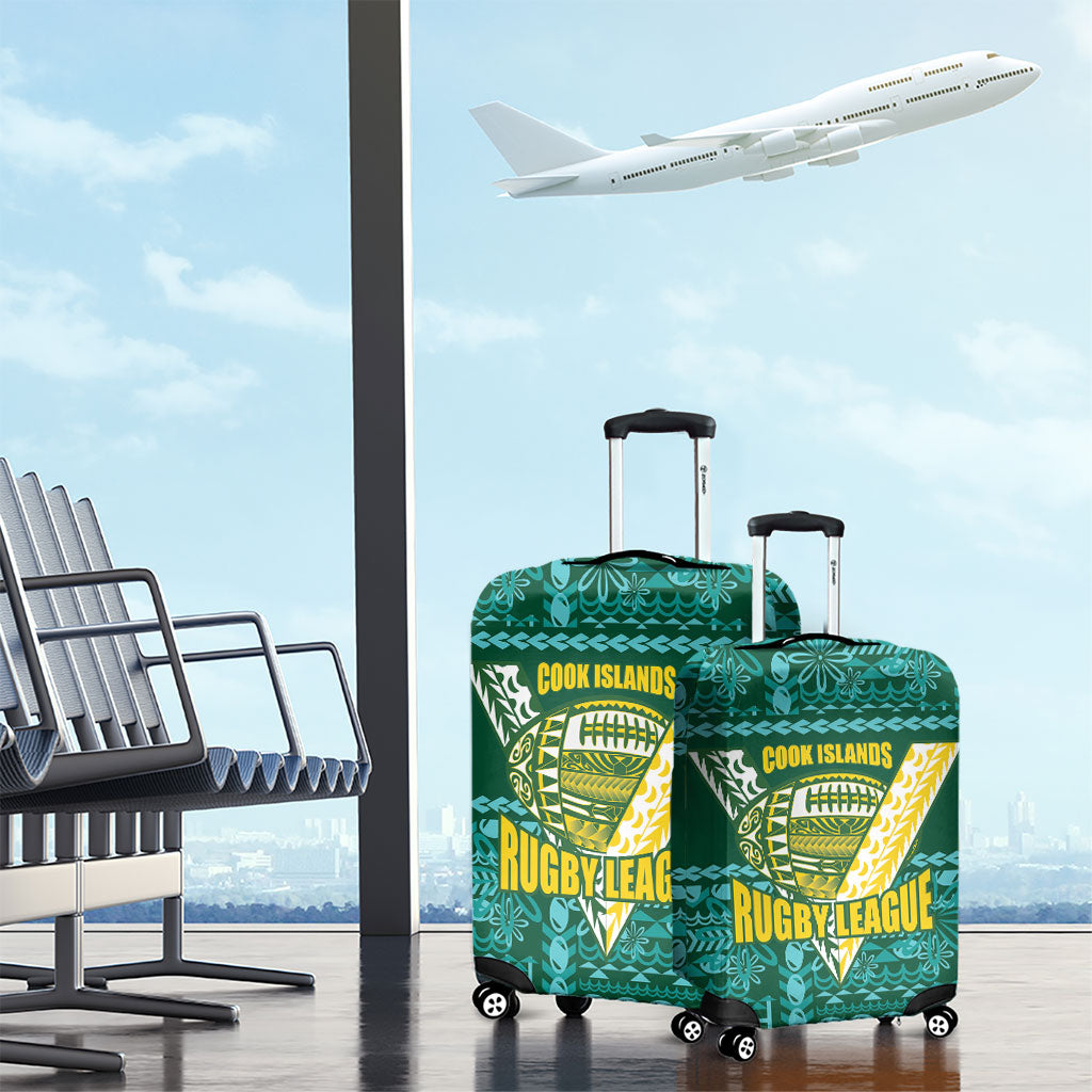 Cook Islands Island Floral Luggage Cover Teal Traditional Kuki's Geometric Pattern LT9 - Polynesian Pride