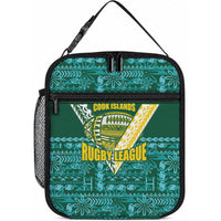 Cook Islands Island Floral Lunch Bag Teal Traditional Kuki's Geometric Pattern LT9 10.2 × 8.3 × 4.3 inch Teal - Polynesian Pride