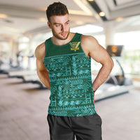 Cook Islands Island Floral Men Tank Top Teal Traditional Kuki's Geometric Pattern LT9 Teal - Polynesian Pride