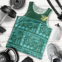 Cook Islands Island Floral Men Tank Top Teal Traditional Kuki's Geometric Pattern LT9 - Polynesian Pride