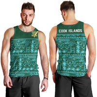 Cook Islands Island Floral Men Tank Top Teal Traditional Kuki's Geometric Pattern LT9 - Polynesian Pride
