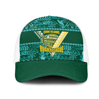 Cook Islands Island Floral Mesh Trucker Cap Teal Traditional Kuki's Geometric Pattern
