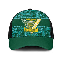 Cook Islands Island Floral Mesh Trucker Cap Teal Traditional Kuki's Geometric Pattern