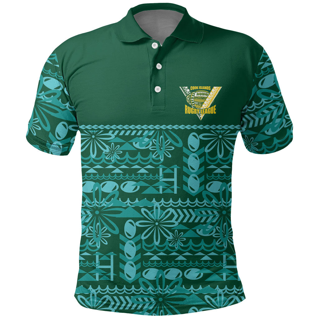Cook Islands Island Floral Polo Shirt Teal Traditional Kuki's Geometric Pattern LT9 Teal - Polynesian Pride