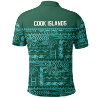 Cook Islands Island Floral Polo Shirt Teal Traditional Kuki's Geometric Pattern LT9 - Polynesian Pride