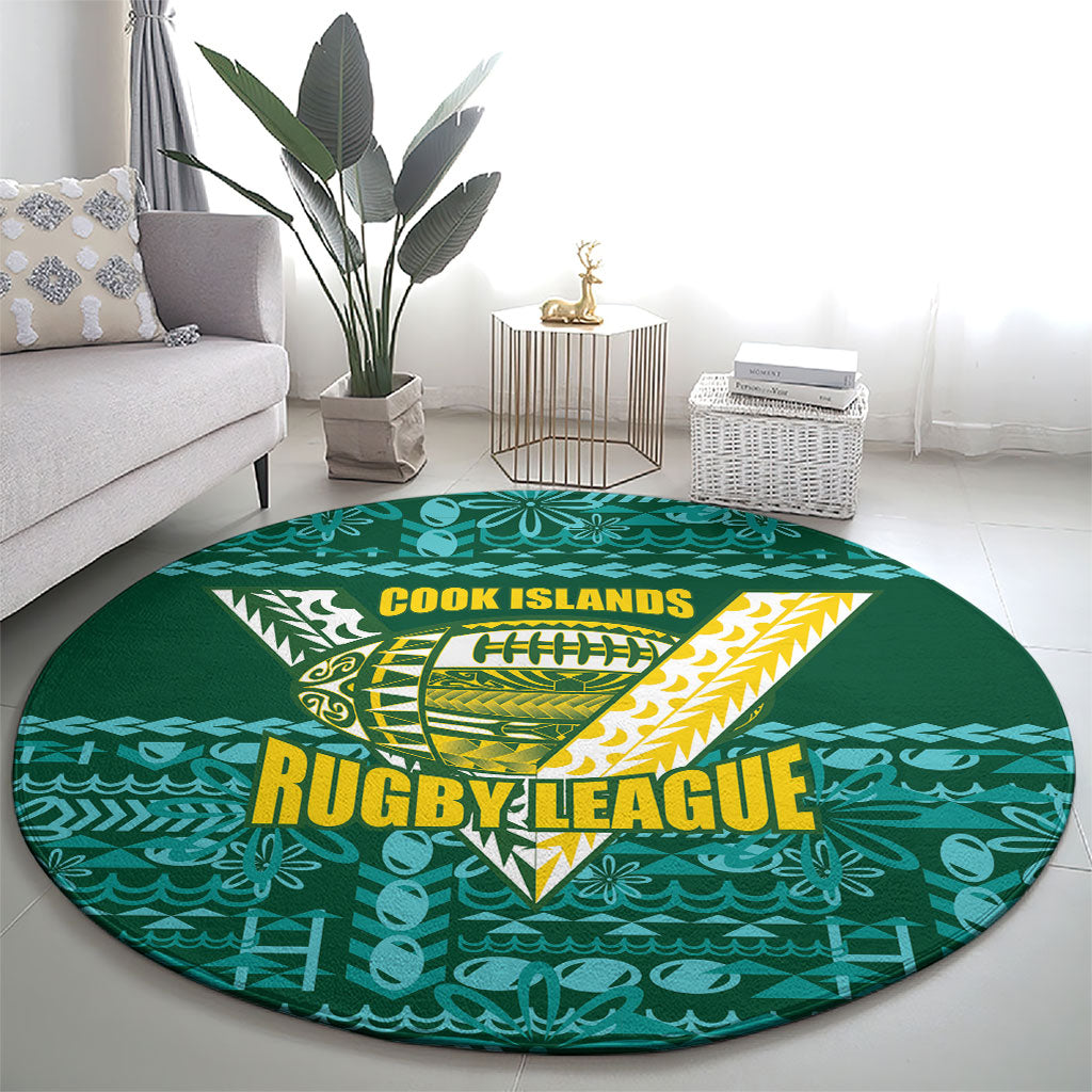 Cook Islands Island Floral Round Carpet Teal Traditional Kuki's Geometric Pattern LT9 - Polynesian Pride