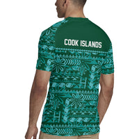 Cook Islands Island Floral Rugby Jersey Teal Traditional Kuki's Geometric Pattern LT9 - Polynesian Pride