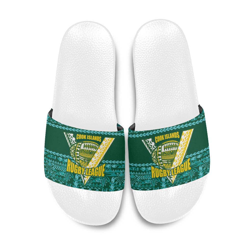 Cook Islands Island Floral Slide Sandals Teal Traditional Kuki's Geometric Pattern LT9 Teal - Polynesian Pride