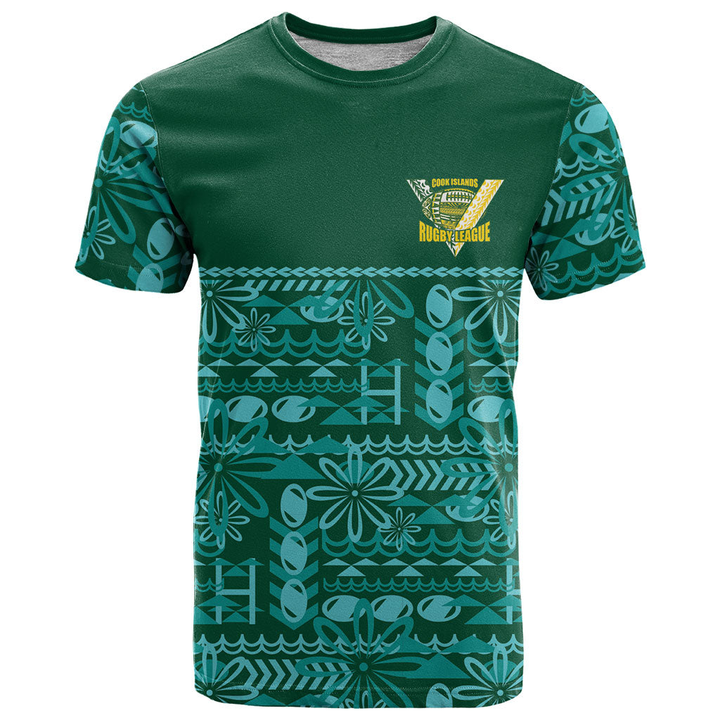 Cook Islands Island Floral T Shirt Teal Traditional Kuki's Geometric Pattern LT9 Teal - Polynesian Pride