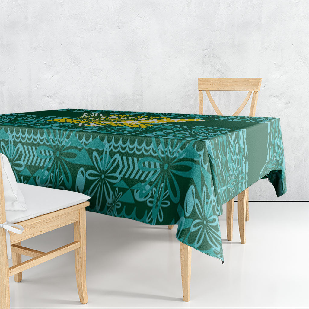 Cook Islands Island Floral Tablecloth Teal Traditional Kuki's Geometric Pattern LT9 - Polynesian Pride