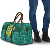 Cook Islands Island Floral Travel Bag Teal Traditional Kuki's Geometric Pattern LT9 - Polynesian Pride
