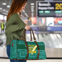Cook Islands Island Floral Travel Bag Teal Traditional Kuki's Geometric Pattern LT9 - Polynesian Pride
