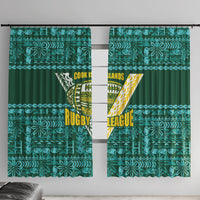 Cook Islands Island Floral Window Curtain Teal Traditional Kuki's Geometric Pattern LT9 With Hooks Teal - Polynesian Pride