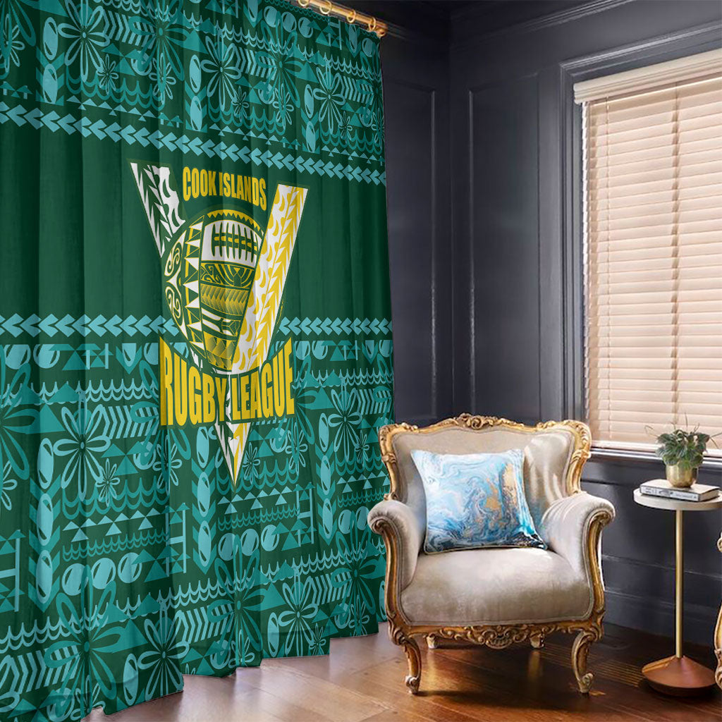 Cook Islands Island Floral Window Curtain Teal Traditional Kuki's Geometric Pattern LT9 - Polynesian Pride