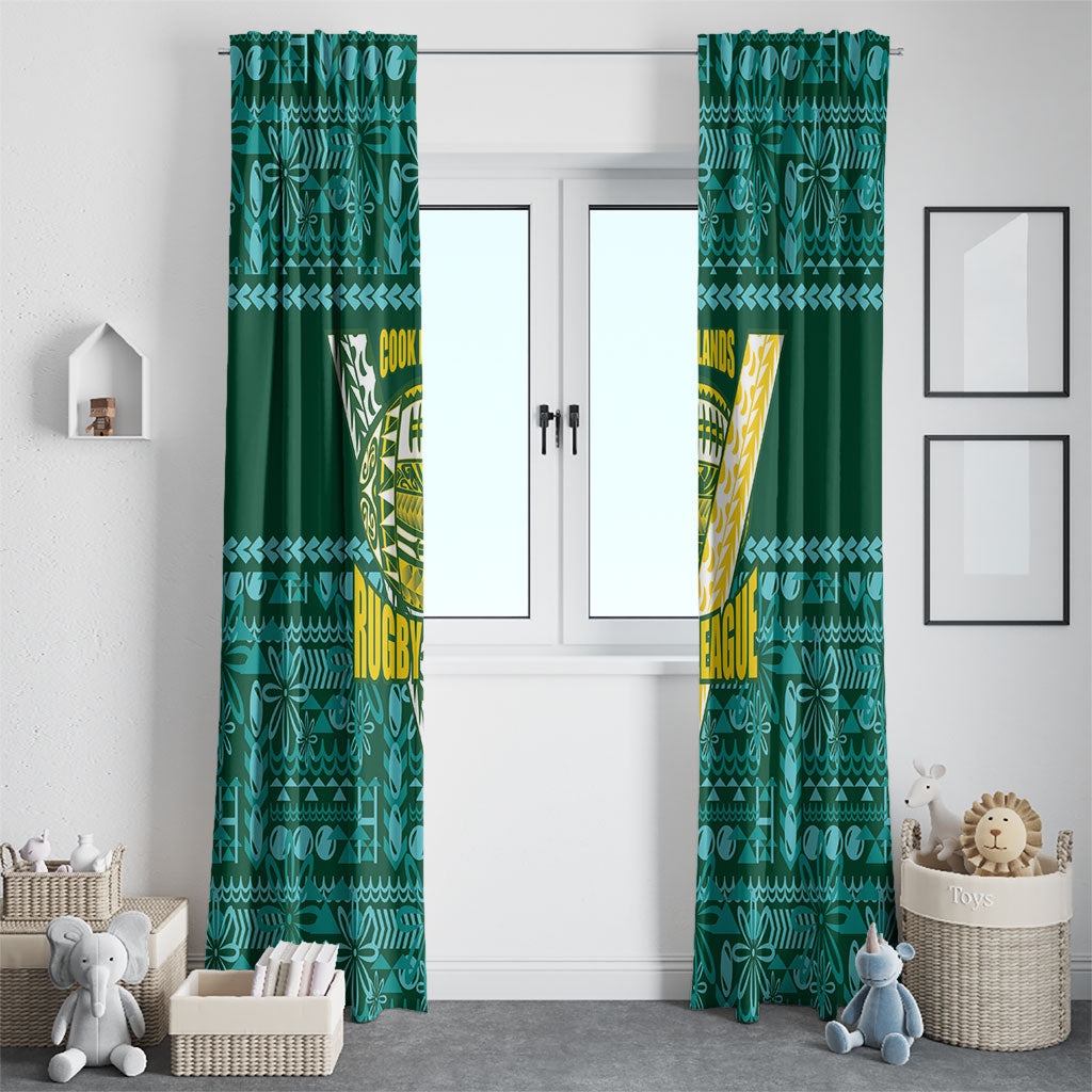 Cook Islands Island Floral Window Curtain Teal Traditional Kuki's Geometric Pattern LT9 - Polynesian Pride