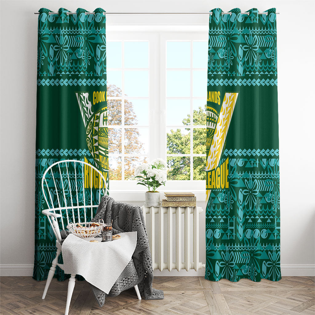 Cook Islands Island Floral Window Curtain Teal Traditional Kuki's Geometric Pattern LT9 - Polynesian Pride
