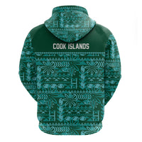 Cook Islands Island Floral Zip Hoodie Teal Traditional Kuki's Geometric Pattern LT9 - Polynesian Pride