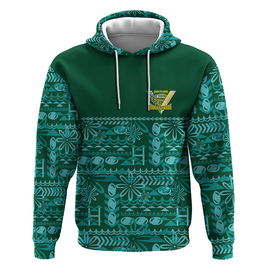 Cook Islands Island Floral Zip Hoodie Teal Traditional Kuki's Geometric Pattern LT9 Pullover Hoodie Teal - Polynesian Pride