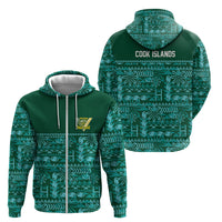 Cook Islands Island Floral Zip Hoodie Teal Traditional Kuki's Geometric Pattern LT9 - Polynesian Pride