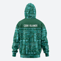 Cook Islands Island Floral Zip Hoodie Teal Traditional Kuki's Geometric Pattern LT9 - Polynesian Pride